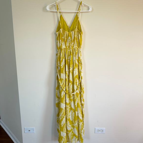 Sim & Sam Maxi Dress Boho Women’s XS Yellow Tropical Belted Surplice Neck Lined - Picture 7 of 12